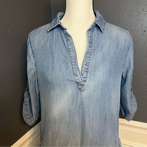 Anthropologie Cloth & Stone Chambray Denim Button Shirt Dress - Picture 5 of 11